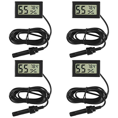 4 Pcs Mini Digital Hygrometer Thermometer Gauge with Probe TPM-10 LCD Display Temperature Fahrenheit Humidity Meter for Incubator Reptile Plant Terrarium Humidor Guitar Case Greenhouse - color: Black 4PCS