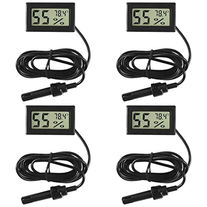 4 Pcs Mini Digital Hygrometer Thermometer Gauge with Probe TPM-10 LCD Display Temperature Fahrenheit Humidity Meter for Incubator Reptile Plant Terrarium Humidor Guitar Case Greenhouse - color: Black 4PCS