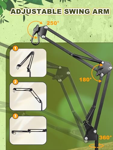 Reptile Light Stand, Single Swing-Arm, Black, 15.7-74.3 inch | Adjustable 360° Swing Arm, Heat Bulb Stand, For Bearded Dragons, Turtles, Chameleons, Terrarium Compatible - color: Black, size: Single Swing-Arm