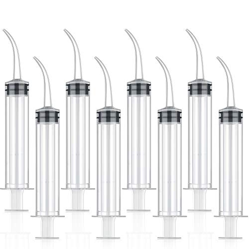 TecUnite 8 Pcs Syringe Dental Irrigation Syringe with Curved Tip | 12cc Disposable Wisdom Teeth Cleaning, Tonsil Stone Removal, Oral Mouth Liquid Measurement, Clear Graduated Marks - style: No Measurement