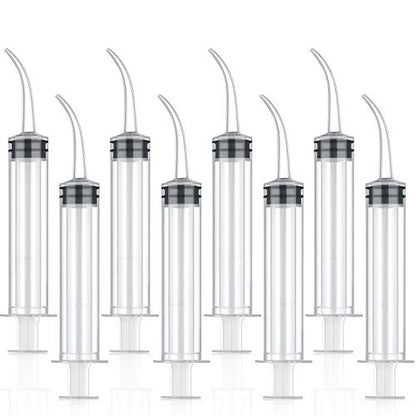 TecUnite 8 Pcs Syringe Dental Irrigation Syringe with Curved Tip | 12cc Disposable Wisdom Teeth Cleaning, Tonsil Stone Removal, Oral Mouth Liquid Measurement, Clear Graduated Marks - style: No Measurement