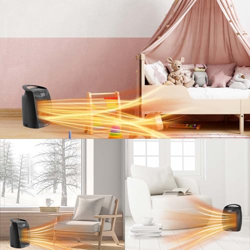 Portable Ceramic Space Heater 1500W, Fast Heating, Digital Display with Touch Controls, Built-in Handle, Overheat and Tip-Over Protection, Ideal for Home, Bedroom, and Office Heating