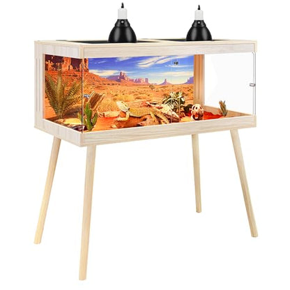 ROYXEN Bearded Dragon Tank with Leg Stand,82 Gallon Tempered Glass Reptile Tank with Metal Mesh Top, 3-Side Clear Anti-Scratch Glass Lizard Tank,Snake Tank for Reptile Habitat (Oak,48" Length) - color: Oak, size: 82Gal,48x20x20inch