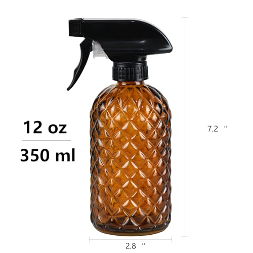 12Oz Glass Plant Spray Bottle, Gem Pattern Glass Sprayer, Watering Can with Black Plastic Top Pump, Handheld Watering Can for Indoor Outdoor Potted Plants and Greenery (Amber) - color: Amber