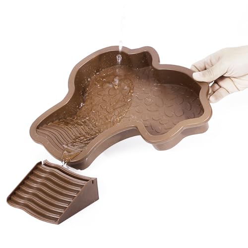 Reptile Bathing Tub Turtle Pool | Turtle Soaking Tub with Ladder Turtle Pool Scenery for Gecko, Turtle, Bearded Dragon, Aquatic Climbing Pet, Amphibians - color: Red Brown