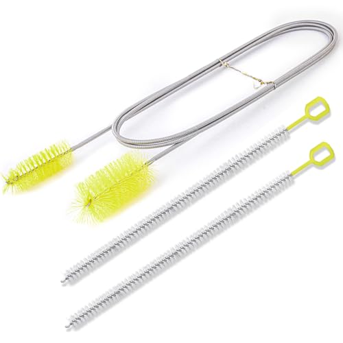 Flexible Drain Brush, 66" Extra Long Pipe Cleaners with 2 Pcs Straw Brush | Drain Cleaning Brush, Double Ended Elastic Hose Pipe Cleaner for Refrigerator Defrost, Aquarium Filter, Sink Drain, Fish Tank