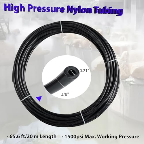 3/8" OD High Pressure Nylon Tubing for Outdoor Misting System 65.6ft/20m Misting Line for Patio Patio Mister for Cooling Water Mister Hose for Umbrella (0.22" ID) - size: 3/8 Inch