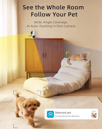 VIRTAVO AI Pet Camera Indoor with Phone App for Dog, Cat, Puppy, Dual-Lens | 360° Auto Tracking & Pet Calling, No Subscription, Wi-Fi 6 (5GHz/2.4GHz), Apple Watch & Alexa Compatible - size: XD1-PET-1PACK