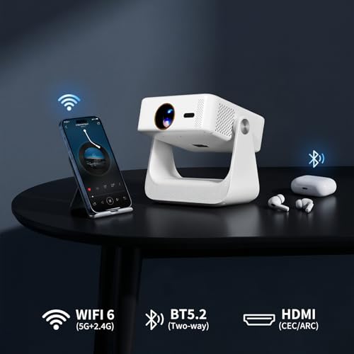 D3 Smart Movie Projectors with WiFi and Bluetooth, 1500 Lumens Supports 4K (Native 1080P ),Mini Portable Projector for Home Cinema ,Auto Focus & Keystone.(White)