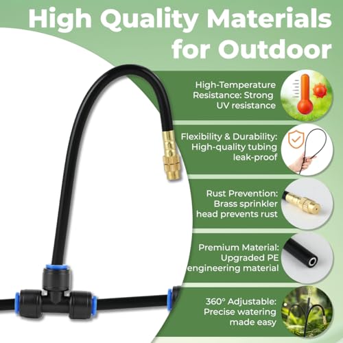 130FT Drip Irrigation System for Garden: 20 Nozzles 1/4" PE Tubing Automatic Watering Kit Adjustable Misting Sprinkler Mister Hose for Water Plants Tape Raised Beds Lawn Outdoor Yard Greenhouse 130FT - size: 130FT
