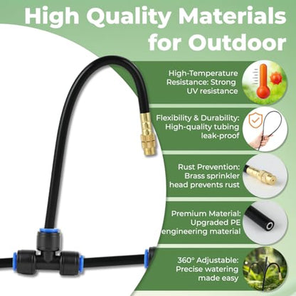 130FT Drip Irrigation System for Garden: 20 Nozzles 1/4" PE Tubing Automatic Watering Kit Adjustable Misting Sprinkler Mister Hose for Water Plants Tape Raised Beds Lawn Outdoor Yard Greenhouse 130FT - size: 130FT