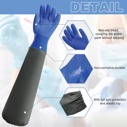 YOFANG Pet Grooming Washing Gloves,27.2" Extra Long Waterproof Rubber Bathing Gloves for Dogs & Cats,Anti-Bite & Anti-Scratch Hair Removal Cat Bath Gloves with 3000+ Massage Particles,Blue/Green ﻿ - color: Blue and Green