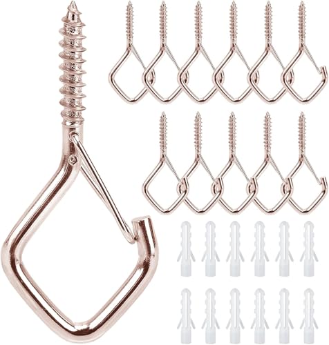 12 PCS Q-Hanger Hooks for String Lights, Ceiling Hangers for Plants & Wind Chimes, Christmas Decorations Outdoor Hooks Rose Gold (No Drill Bit) - color: Rose Gold, size: 12