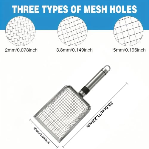 Soil Sifter for Gardening 3 Pack, Stainless Steel Garden Sand Soil Compost Sifter with Handle (2/3.8/5 mm Mesh), Gardening Tool & Reptile Sand Scoop for Litter Cleaning, Rocks Shell Sifting