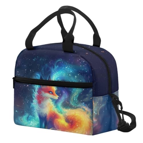 Fox Lunch Box for Girls Galaxy Lunch Bag Back to School Lunchbox Portable Outer Space Insulated Lunch Tote Bag Picnic Starry Night Lunch Boxes with Shoulder Straps Lunch Container - color: Fox Galaxy