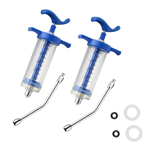 2Pcs Reusable Goats Syringe, 2 Drench Nozzle Adjustable Dosage Drench Gun Syringe for Bird, Cattle, Sheep, Goats, Horse, Pig, Dog Supplies, Pet Water Filler Tool (M-50ML) - size: M-50ML
