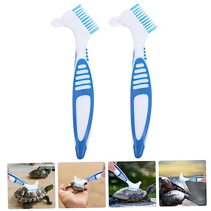 MERRYHAPY 2pcs Portable Turtle Shell Cleaning Brush Efficient Dirt Remover for Aquatic Turtles Compact Design with Dual-Head for Easy Use Enthusiasts - color: Blue