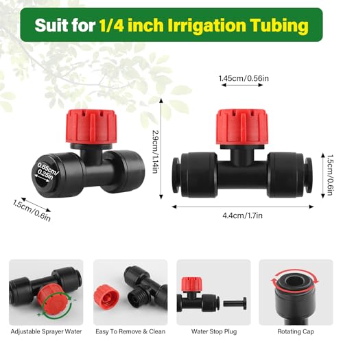 Kalolary 30Pcs Push-to-Fit Drip Irrigation Emitters for 1/4 inch Tubing | Adjustable Drip Emitter Sprayer with 8 Holes, Irrigation Dripper Sprinklers with 6PCS End Plugs for Irrigation System(Red) - size: 1/4” Push-to-Connect Tee- Stream- 30P Red