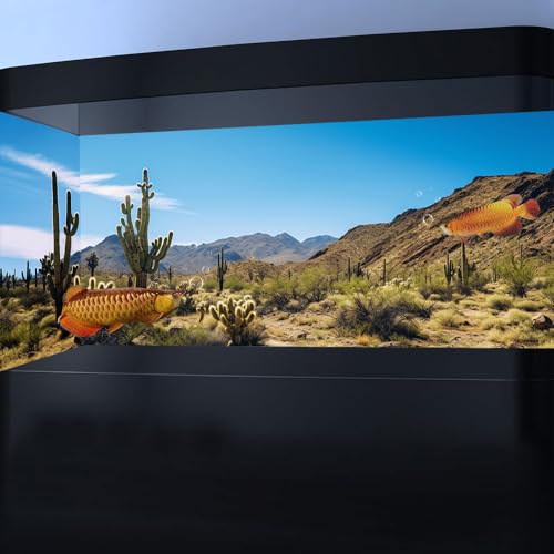 Reptile Habitat Background, Retro Desert Oasis Cactus Terrarium Background 24X12 in Background with 8 EVA Double-Sided Tape - color: desert01, size: 24X12in/60X30cm