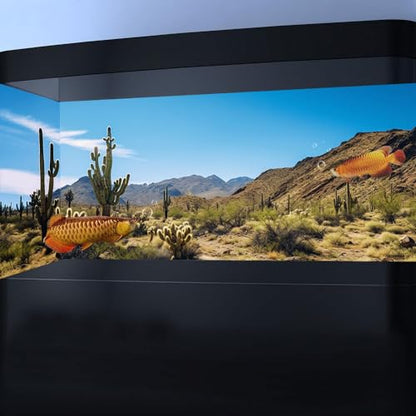 Reptile Habitat Background, Retro Desert Oasis Cactus Terrarium Background 30X12 in Background with 8 EVA Double-Sided Tape - color: desert01, size: 30X12in/75X30cm