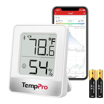 TempPro TempAir Bluetooth Hygrometer Thermometer for House | 260FT Indoor Temperature and Humidity Monitor with APP Alerts, 2-Year Data Export for Bedroom, Greenhouse, Nursery, Cellar - style: 2 Batteries