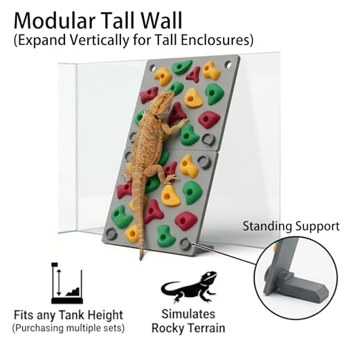 TIMSO Modular Reptile Climbing Wall & Hideout | Splicable Rock Board, Habitat Enrichment Decor, For Bearded Dragon, Leopard Geckos, Lizards, Snakes, Chameleons & Tree Frogs