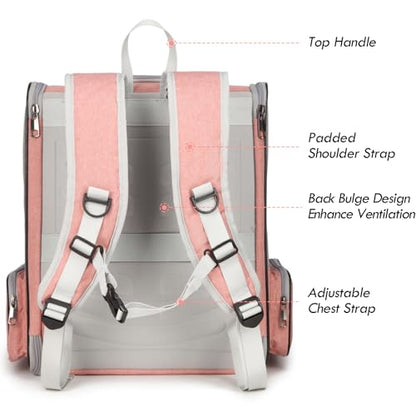 Cat Backpack Carrier, Large Pet Backpack with Kitten Wand Feather Toy for Medium Small Dog Cat Puppy Kitty Bunny up to 15lbs, Ventilated Mesh Dog Travel Carrier for Hiking Walking Outdoor Use (Pink) - color: Pink