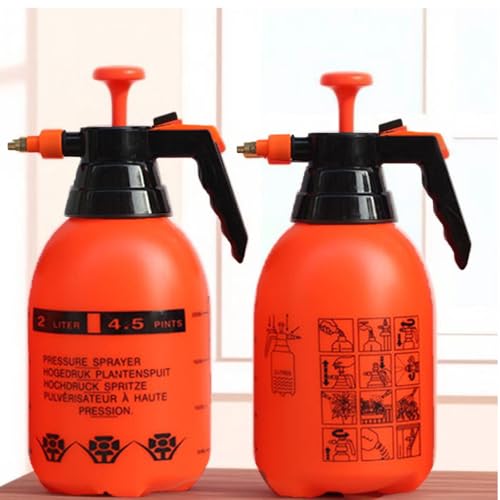 1/2 Gallon Handheld Pump Sprayer, 2 Pack Garden Pressure Sprayer with Adjustable Brass Nozzle, Multi-Purpose 75 Oz Water Spray Bottle Ideal for Watering, Fertilizing, Cleaning (Orange-2L)
