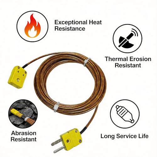 K Type Thermocouple Extension Cable 355in/10 Yards | Brown Wire PVC Coating Polyimide Construction 0°F–1300°F Temperature Range - size: 355in/10 yards