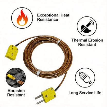 K Type Thermocouple Extension Cable 355in/10 Yards | Brown Wire PVC Coating Polyimide Construction 0°F–1300°F Temperature Range - size: 355in/10 yards