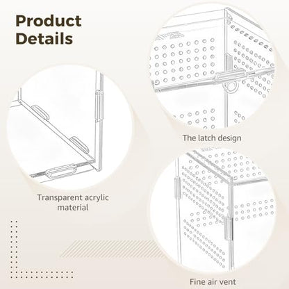 Acrylic Reptile Enclosure, 4.7x4.7x7.9 Inch Vivarium Terrarium for Gecko, Frogs, Fully Transparent Habitat with Optimal Ventilation, Front Opening Door for Easy Access