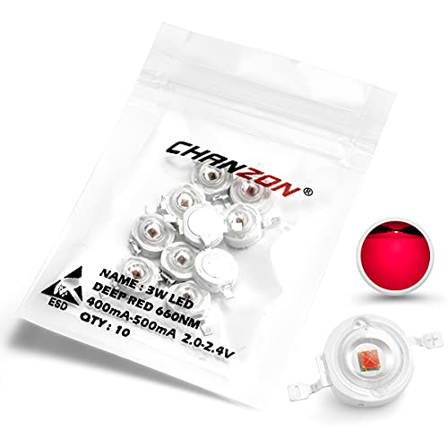CHANZON 10 pcs High Power Led Chip 3W Deep Red Plant Grow Light | (650nm -660nm / 400mA - 500mA / DC 2V - 2.2V / 3 Watt) SMD COB Emitter Diode Components for DIY Hydroponic Flower Growing - color: O) Deep Red (660nm)