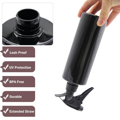 360° Water Spray Bottle 2 Pack 16 oz Continuous Plastic Empty Spray Bottles Mister for Hair,Cleaning,Plants,Upside Down,Fine Mist and Stream Setting,Black - color: Black
