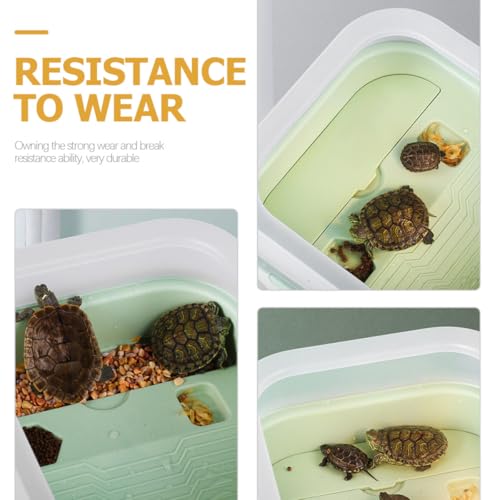Indoor Tortoise Tank with Plastic Turtle Platform and Drainage System Portable Small Turtle Terrarium for Reptile Habitat Mint Green Basking Area