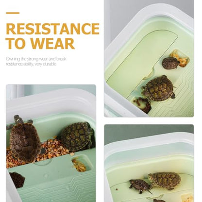 Indoor Tortoise Tank with Plastic Turtle Platform and Drainage System Portable Small Turtle Terrarium for Reptile Habitat Mint Green Basking Area