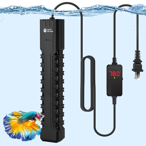 AquaMiracle Submersible Aquarium Heater with LED Digital Temp Display, Fish Tank Heater with Dry-Run & Over-Temp Protection, for Freshwater Saltwater Aquariums(500W/75-120Gal) - size: For 75-120 Gal Tank