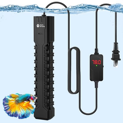 AquaMiracle Submersible Aquarium Heater with LED Digital Temp Display, Fish Tank Heater with Dry-Run & Over-Temp Protection, for Freshwater Saltwater Aquariums(500W/75-120Gal) - size: For 75-120 Gal Tank
