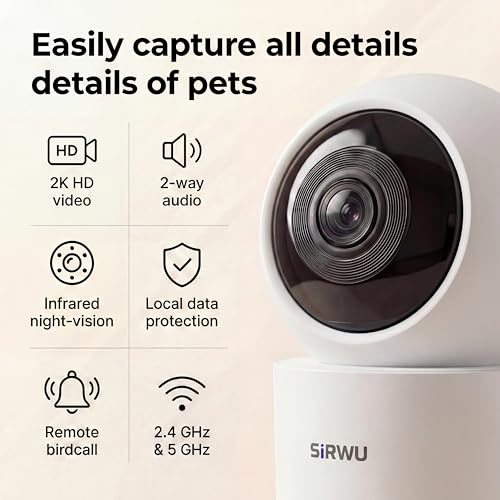 AI Pet Camera Indoor, Multi-Pet Recognition for Up to 6 Pets, 2K 3MP Dog & Cat Camera with 360° Auto Tracking, AI Daily Summaries, Night Vision, 2-Way Audio, 2.4/5GHz WiFi - color: White