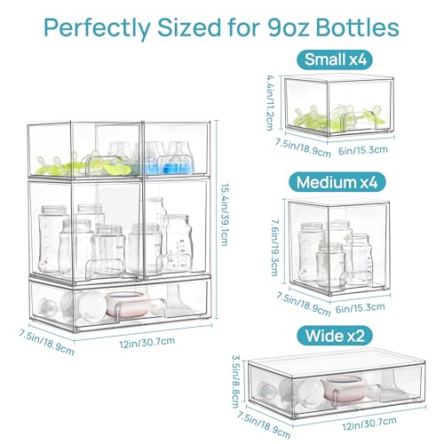 Vtopmart 10 Pack Baby Bottle Organizer Set, Stackable Storage Drawers Ideal for Kichen Countertop, Vanity, Bathroom, Cabinet, Pantry Organization - style: 4 Small+4 High+2 Wide