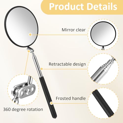 Telescoping Inspection Mirror, 360 Rotation Flexible Inspection Mirror Circular Inspection Mirror with Retractable Handle Round Inspection Mirrors for Checking Vehicle Condition(Dia-4 Inch) - size: Dia-4 Inch