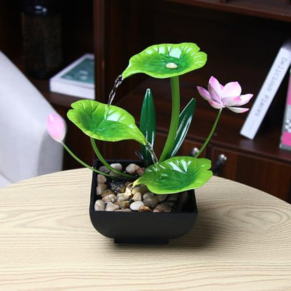 Water Fountain Indoor Waterfall Fountain 3-Tier Tabletop Fountain Lotus Desk Relaxation Home Decor Including Lots of Rocks and Soothing Sound Machine (Green 1) - style: whisper of lotus
