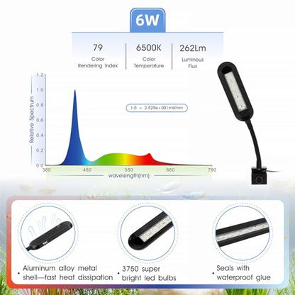 hygger 0.5-5 Gallon Nano Tank Mini Clip-on Aquarium Light with White Blue Red LEDs Fish Tank Lighting Built-in Timer 5 Brightness Levels 6W with USB Port (Include Power Adapter) - size: 6W
