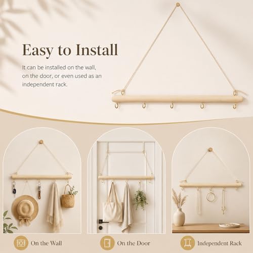 4 Pack 15 Inch Driftwood Jewelry Organizer Wall Decor, Wooden Hanging Branch Display for Necklaces Bracelets Keys, Rustic Farmhouse Driftwood Crafts for Bedroom Closet Entryway