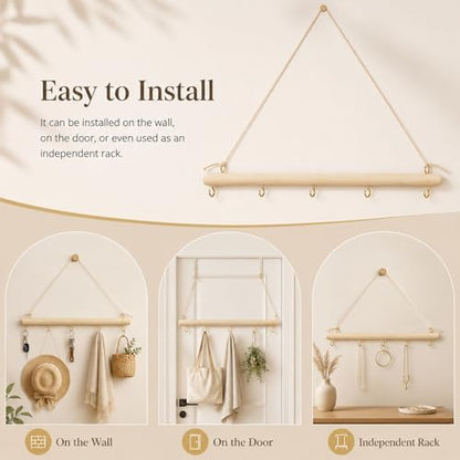 4 Pack 15 Inch Driftwood Jewelry Organizer Wall Decor, Wooden Hanging Branch Display for Necklaces Bracelets Keys, Rustic Farmhouse Driftwood Crafts for Bedroom Closet Entryway