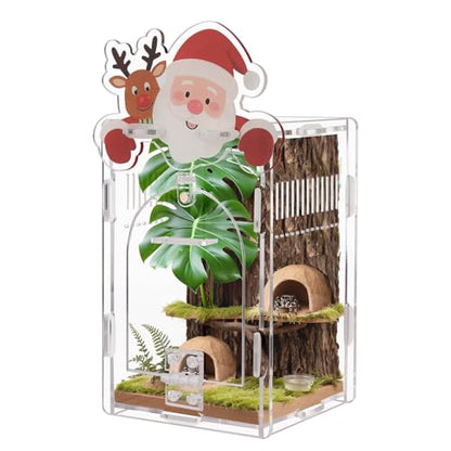 Santa Claus Jumping Spider Enclosure, Magnetic Acrylic Habitat Terrarium with Secure Doors, 4x4x6.3 Inch Small Desktop Decor Gift for Spider, Mantis, Beetles