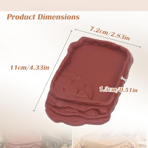 2 Pack Reptile Water Bowls, Rock Reptile Food Dish, Plastic Terrarium Feeding Bowl for Bearded Dragon Leopard Gecko Lizard Turtle Frog Snake Small Pets (Brown and Yellow)