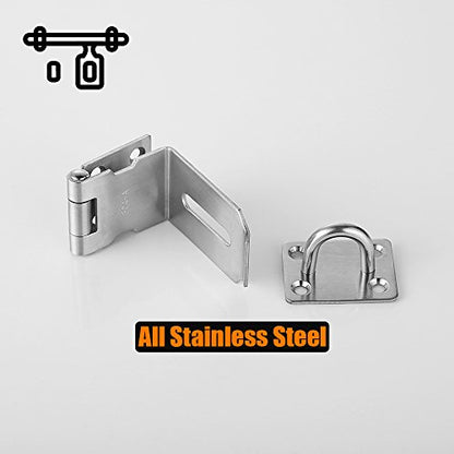 JQK Door Hasp Latch 90 Degree, Stainless Steel Safety Angle Locking Latch for Push/Sliding/Barn Door, 1.5mm Thickness Satin Nickel 2 Pack, 4 Inch - size: 4Inch-Brushed-90degree