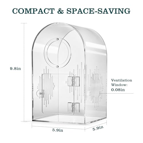 Jumping Spider Enclosure Kit, Clear Acrylic, No Assembly Needed | Micro-vent airflow, 360-degree view, Pre-assembled, Magnetic feeding dish, Tweezers included, For spiderlings and mantises