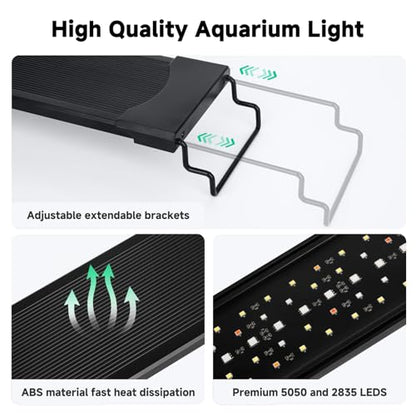 AQQA LED Aquarium Light, 24/7 & DIY Mode Full Spectrum Fish Tank Light | Adjustable Timer/Brightness, Extendable Bracket Aquarium Plant Light, Memory Function, IP68 Waterproof, for 24–32 Inch Tank - size: For 24-32 inch fish tank