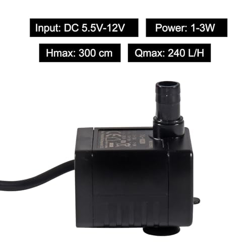 2PCS Water Pump 200L/H DC 5.5-12V 1-3W Mini Submersible Water Pump with 6.5ft Tubing for Aquarium Fish Tank, Pond, Fountain, Hydroponics